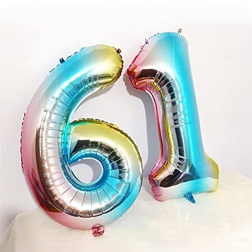 Ponmoo Foil Ballons Chiffre 16/61 Dégradé Bleu, Grands Ballon Numéro 0 1 2 3 4 5 7 8 10-19 20-29 30-39 40 50 60 70 80 90 100, Décoration de Ballons Géants pour Mariages Party et Anniversaires Fête