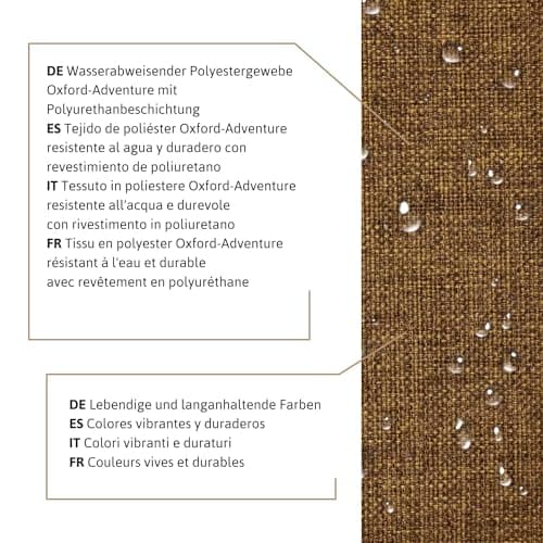 DreamRoots Tissu imperméable extérieur au metre 160 cm Largeur - Toile exterieure impermeable 100% de polyester 600D 220g/m - Tissus au metre ameublement Cinnamon mètre linéaire