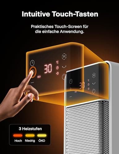 PELONIS Chauffage d'appoint 2000W, Chauffage électrique avec télécommande et thermostat, 75° Oscillation & Minuterie 24 heures, Silencieux PTC Radiateur Électrique basse consommation