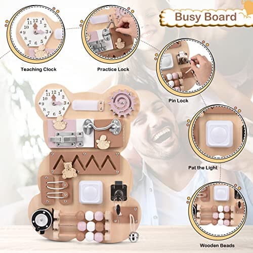 Doovasen Busy Board Montessori 12 en 1 Jouet pour tout-petits Jouet sensoriel Jouet de motricité Jeux de voyage Jouet sensoriel Cadeau pour 2 3 4 ans, TY-QK-014