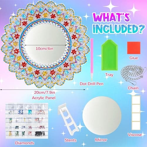 WuGU Diamond Painting Miroir Kit, 5D DIY Mandala Miroir Maquillage Diamant, Miroir à Peinture Diamant, Idee Cadeau Artisanat Cadeaux Filles Adolescentes et Adultes-C