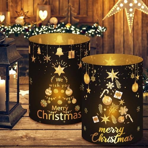 Photophores Décoratifs de Noël, Lot de 12 Lanterne Photophores Décoratifs de Table, Bougies Décoration Table PVC Lanterne Décorative de Table de Fête de Noël pour Lampes à thé et Bougies - Noir