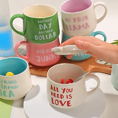 Arawat Tazzine Da Caffè Divertente Tazze Da Tè In Ceramica 350ml Mug Colazione Tazze Da Cappuccino Simpatiche Con Cucchiai e Sottobicchiere Tazza Espresso Di Alta Qualità Regalo Per Natale