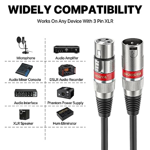 NUOSIYA Cable XLR 2m 6 paquet,Cable Microphone XLR Male Femelle, Balanced XLR vers XLR Câble Instrument pour Microphones, Enceint, Consol Mixag, Amplificateur