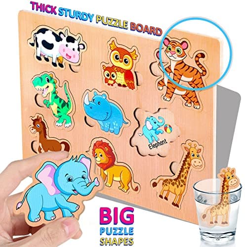 lenbest 6 pcs Puzzles en Bois pour Enfants, Montessori Jouet Bebe, Alphabet Nombre Forme Véhicules Fruit Animal Jeuets Educatifs Apprentissage pour Bébés 2 3 4 Ans Garçons Filles Cadeau Anniversaire