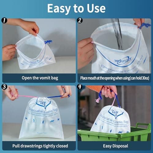 Hionfurt Absorbants Sacs à vomi Zéro Odeur, 26 packs Transforme Le Vomi en Gel,sac a vomi, Sacs Nausées Portables de 900 ml Pour le Mal de Transport,sac vomissement voiture