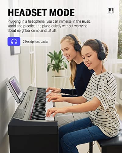 Donner Piano Numérique 88 Touches Pondérées, Semi-lestées, Clavier électrique Fullsize pour Débutant avec 3 Pédale et Support Détachable de Piano, DEP-10