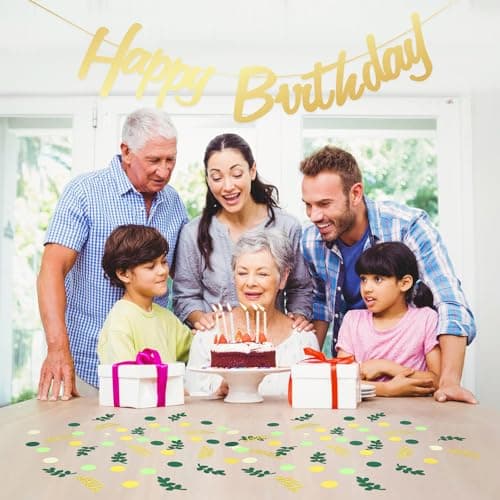 Lot de 301 confettis pour anniversaire - Décoration de table d'anniversaire - Vert - Doré - Happy Birthday - Guirlande - Confettis - Pour anniversaire - Pour homme et femme