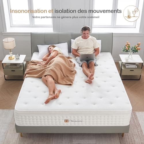 Hiepunos Matelas 140x190 cm, Épaisseur 26cm, Matelas à Ressorts Ensachés et à Mémoire de Forme, Hybride Matelas, 7 Zones de Confort, H3 Moyenne Ferme, Soutien Parfait, Respirant