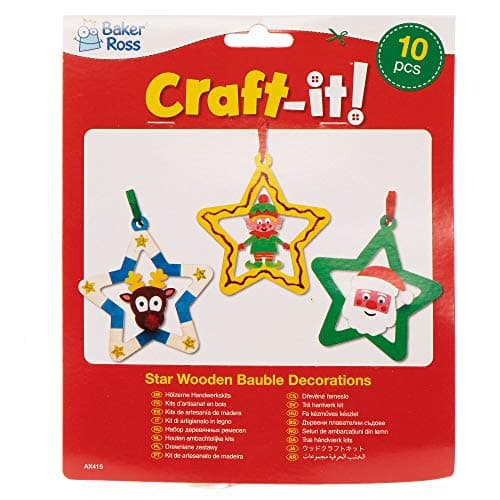 Baker Ross AX415 Kit De Boules Étoile En Bois - Paquet De 10, Ornements Pour Le Sapin De Noël, Loisirs Créatifs Pour Enfants Et Adultes