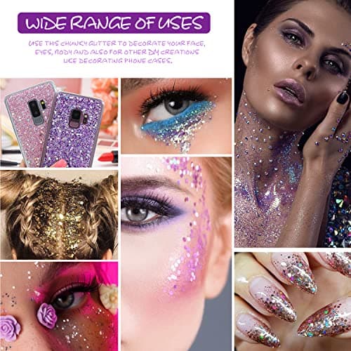 GWAWG 12 couleurs de paillettes holographiques pour le visage, les yeux, les cheveux, les ongles et la peinture