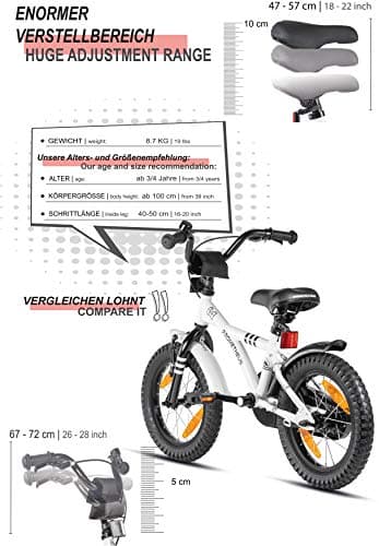 PROMETHEUS BICYCLES Velo Enfant 4 Ans - vélo Fille 14 Pouces a Roulette pour 3 a 5 Ans - Petite Princesse en Blanc