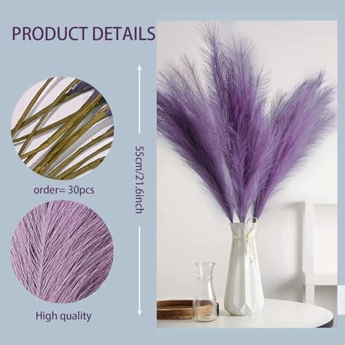 GEFIRE Lot de 30 Fleurs séchées Violettes Herbe de la Pampa séchée Décoration de Fleurs séchées Décoration bohème pour Mariage, Salon