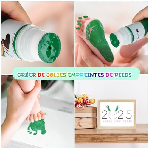TOGOU2S Kit Empreinte Bebe Avec Attachement Éponge, Non Toxique et Sans Acide, Convient à la Réalisation D'empreintes de Mains et de Pieds de Bébés, Les Bricolages Familiaux, Cadeau de Noël, Vert