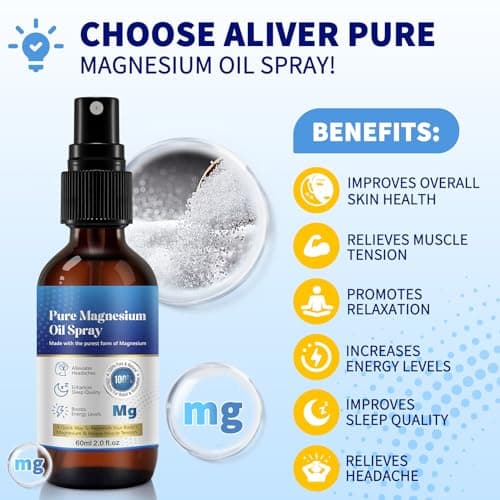 Spray d'huile de magnésium 100% organique et naturel (60ml), supplément de magnésium pour le corps, Spray d'huile de magnésium pur, Spray de magnésium pour les articulations, sans gluten