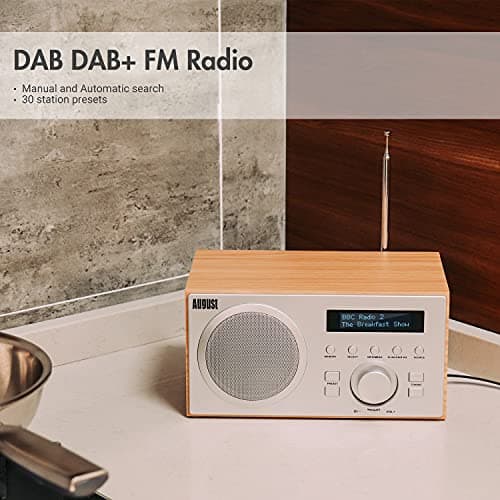 Radio Dab+ FM Bluetooth Bois Secteur - August MB420 Radio numérique Terrestre Dab Plus MP3 Lecteur clé USB, Digital et Analogique - HiFi Filaire Réveil Prise écouteur 3.5mm Ecran Design Scandinave