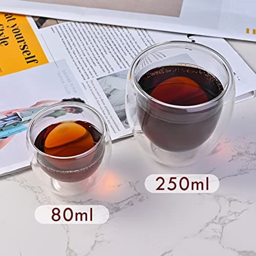 Cieex Ensemble Verre Double Paroi de 250ml 4pcs Tasse à Café Double Paroi pour Cappuccino Latte Macchiato Lait et Thé
