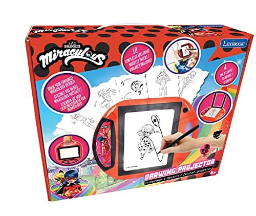 Lexibook- Miraculous Projecteur à Dessins, 4 tampons, 10 modèles, écran Lumineux, 1 Stylo Inclus, Jouet Artistique et créatif pour Filles et garçons, Rouge/Noir, CR310MI