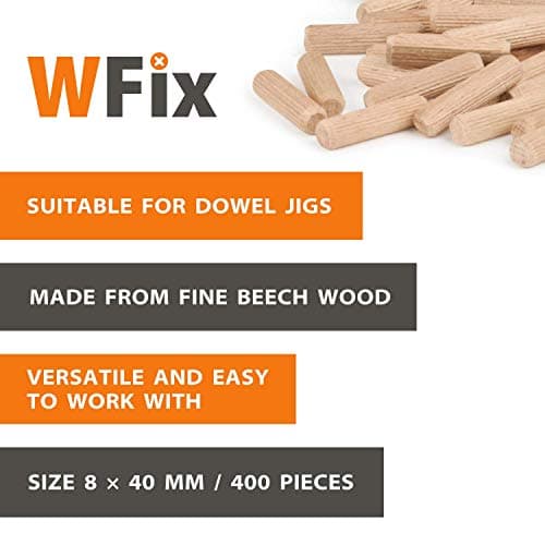 Wfix Cheville en Bois 400 pièces 8 mm x 40 mm - Goujon Bois de Hêtre Massif pour Fraise à Bois