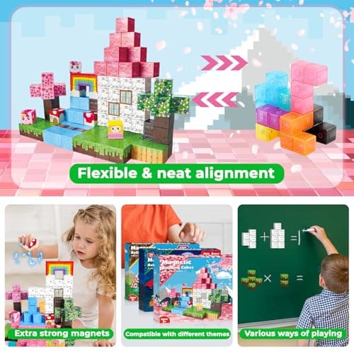 Blocs Magnétiques Monde de Construction Magnétique Construis Mon Monde Magnétique de Licorne de Rêve 100 Pièces Blocs Magnétiques Cadeaux Licorne pour Filles 4 5 6 7 8 9 Jeux Magnétiques Jouets