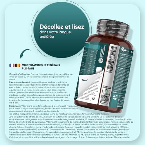 Multivitamines et Minéraux, 400 Microcomprimés Vegan (+ 1 An), 27 Nutriments Essentiels Vitamines A B C D E K Calcium, Magnesium, Zinc, Fer, Iode, Potassium, Multivitamines et Minéraux Homme Femme
