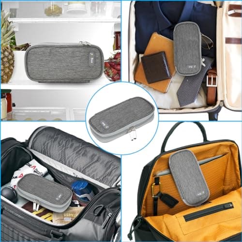 YOUSHARES Pochette Isotherme Insuline - Trousse Isotherme Médicament avec 2 Poche de Glace pour Diabetique, Sac Transport Insuline Voyage pour Stylo d'Insuline, Seringues, Vaccin (Gris