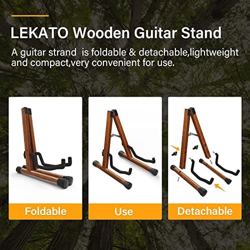 LEKATO Support de guitare A-Frame Support de guitare basse en bois avec rembourrage en mousse pour guitares, basse, violoncelle, banjo, mandoline, ukulélé