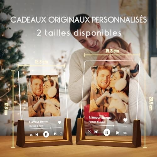 LUCKOR Idee Cadeau Femme & Homme Noel - Plaque Spotify Personnalisé Cadre Photo - Cadeau Personnalisé Copine Copain Couple Meilleur Amie de Noël, Anniversaire - Lampe Personnalisée avec Photo