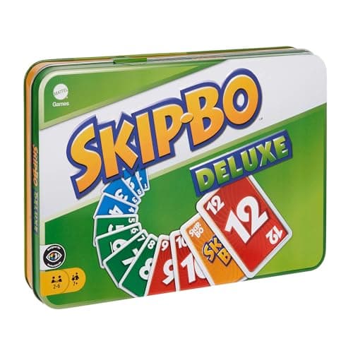 Mattel Games, Skip-Bo Deluxe avec Boîte Métallique Spéciale - Jeu de Cartes pour Toute la Famille, Par les Créateurs de UNO, À Partir de 7 Ans, L3671