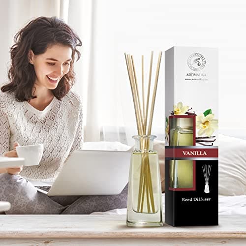 Diffuseur Parfum de Vanille 100ml - Naturel Fragrance Fraîche et Durable - Kit Diffuseur Cadeau avec 10 Bâtonnets de Bambou - Meilleur pour Aromathérapie