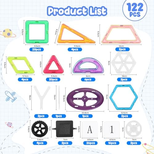 aaczly Blocs de Construction Magnétiques 122 Pièces, 3D Construction Jouets Educatif Jeux Cadeaux pour Enfants à Partir de 3 4 5 6 7 Ans