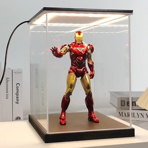 Huijintao Vitrine pour Collection, Boite Acrylique Transparent, Vitrine Voiture Miniature, Vitrine Exposition Vitrine Acrylique pour Figurine, Miniature, avec éclairage LED (25x25x40 cm)