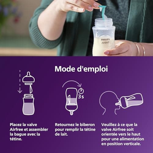Philips Avent Kit biberons avec valve AirFree pour nouveau-né – 4 biberons à Réponse Naturelle, sucette ultra-douce et goupillon pour les bébés âgés de 0 à 12 mois (modèle SCD657/11)