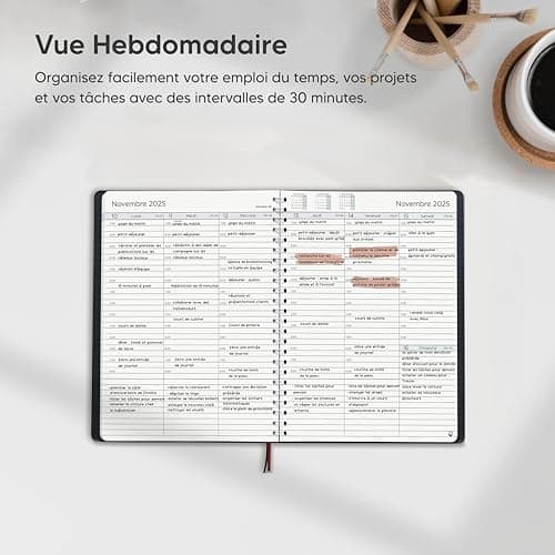 Agenda 2025 par Smart Panda – A5 Agenda Semainier - la Simplicité Inspire la Productivité - Couverture Souple, Intervalles de 30 minutes - Planner avec Notes – en Français