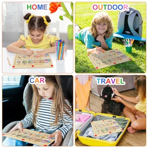 Ainiv Labyrinthe Magnétique de Couleurs et de Chiffres Enfant, Plateau de Jeu de Puzzle Magnétique, Jouets en Bois Jouets Montessori, Jouets Éducatifs pour Garçons et Filles de 3 4 5 6 7 Ans (Train)