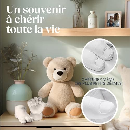 Niimo Kit de Moulage Main et Pied Bébé 3D - Non Irritant et Non Toxique avec 2 Sachets d’Alginate et 2 Sachets de Poudre de Moulage, Cadeau Souvenir Personnalisé, Capacité 2 Moulages
