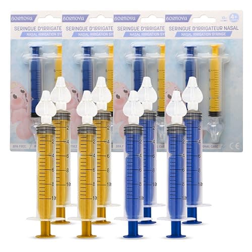 BORNOVA Lot de 8 embout seringue nasale bebe Embout irrigateur silicone kit de seringue pipette nez bébé irrigation seringue nasale adulte mouche bebe lavage nez enfant serum physiologique 10ml