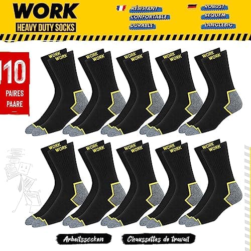 SOXCO chaussettes de travail homme 43-46 10 Paires, WORK socks lot de 10 paires, 43/46