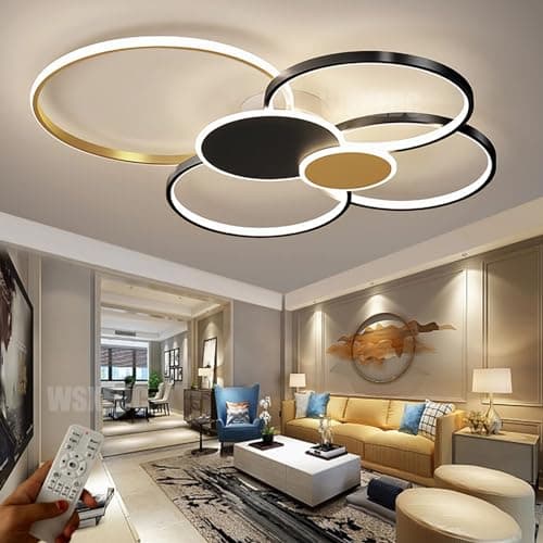 WSXEDC Noir or Gradable LED 6 Ring Salon Plafonnier LED moderne L80cm 71W créatif Éclairage de plafond intérieur Fleur pour les soins des yeux Pour chambre à coucher Bureau Salle à manger