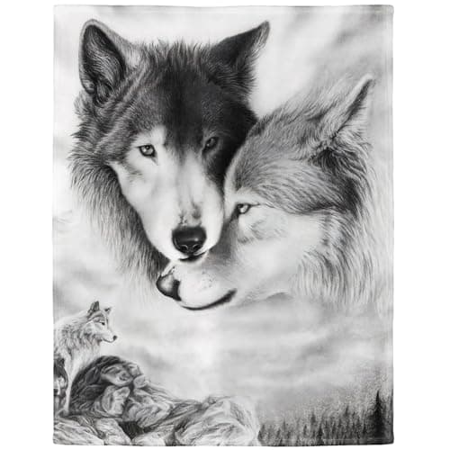 Yisumei Couverture polaire douce Loup noir et blanc pour lit ou canapé, Coton mélangé, Couleur 1, 150 x 200 cm