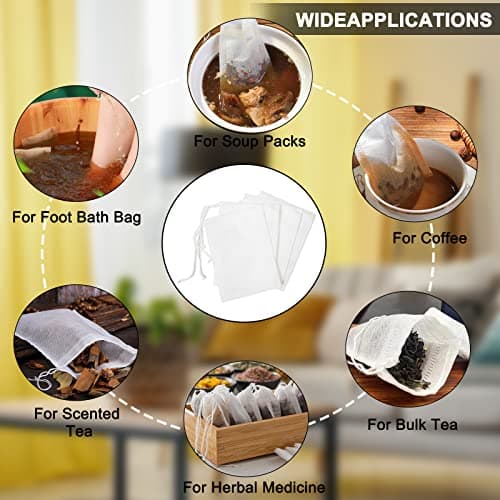 Lot de 400 Filtre à Thé Papier Jetable, Jetables avec Cordon, Sachet de Thé Jetable, Filtre Thé Pour Thé Vrac Epices (7cm x 9 cm)