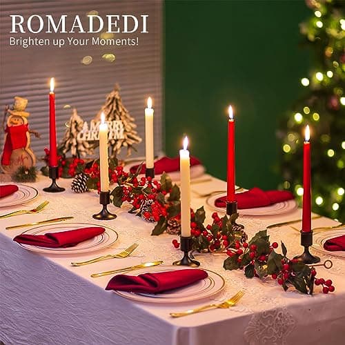 Romadedi Chandelier Bougeoir Noir Halloween - Lot de 12 Petite Bougeoirs Mariage Métal Décoratifs pour Bougies Chandelles Piliers Noel Decoration Maison L’Avent Centre de Table Moderne