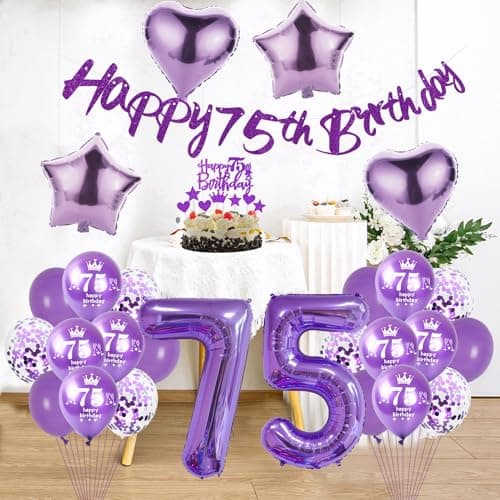violet Ballon 75 ans anniversaire femme violet Décoration gâteau 75 ans anniversaire femme Décoration anniversaire 75 ans femme Ballon violet décoration anniversaire 75 ans femme ballon violet