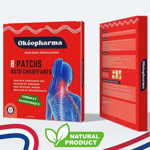 Patch Chauffant Okéopharma - adhésifs - Décontractant Musculaire Efficace pour dos, épaules, Nuque - Chaleur Confortable et Constante 12h - Pansement naturel à base de Camphre - Format économique