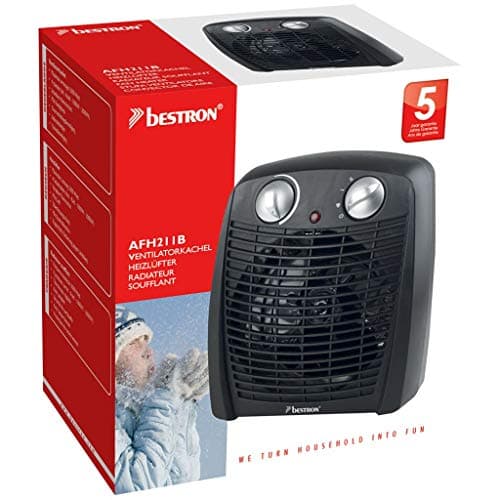 Bestron Radiateur soufflant, Radiateur soufflant salle de bain avec 2 niveaux de puissance, y compris sécurité anti-renversement & protection contre la surchauffe, pour des pièces jusqu'à 20m2, Noir