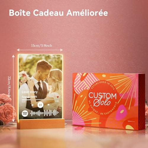 Bemaystar Cadeau Plaque Spotify Personnalisé, Lampe Personnalisée Avec Photo Spotify Plaque Valentin Anniversaire Cadeau Personnalisé Homme Femme