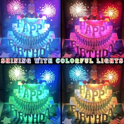 Carte Anniversaire 3D avec Musique et Lumière Woukksy Pop Up Carte d'anniversaire Amusante avec Bougie Anniversaire Soufflable, Kit Cadeau Anniversaire Pour Femme Homme Maman Papa Fille Garcon