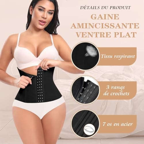 Gaine Amincissante Ventre Plat Femme Invisible Corset Minceur Waist Trainer Serre Taille Body Sculptant (Noir,XXL)