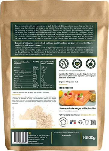 Poudre de Baobab Bio 500G | Énergie, Articulations, Belle Peau, Immunité | Qualité Supérieure