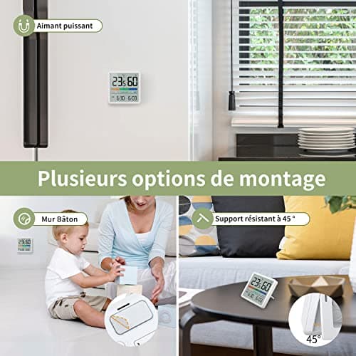 NOKLEAD Hygromètre Thermomètre d'intérieur, thermomètre numérique de bureau avec moniteur de température et d'humidité, thermomètre d'ambiance à jauge d'humidité précise (1, Blanc, 7cm)